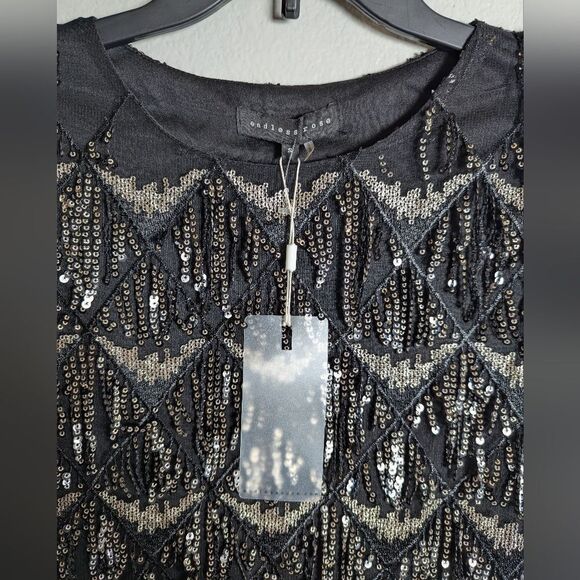 Endless Rose Black & Silver Sequin Fringe Ultra Mini Party Dress Womens S - Picture 6 of 7